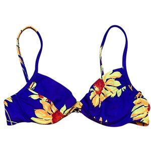 Vintage 90s La Blanca Floral Bikini Top Blue & Yellow Size 8 Adjustable Straps